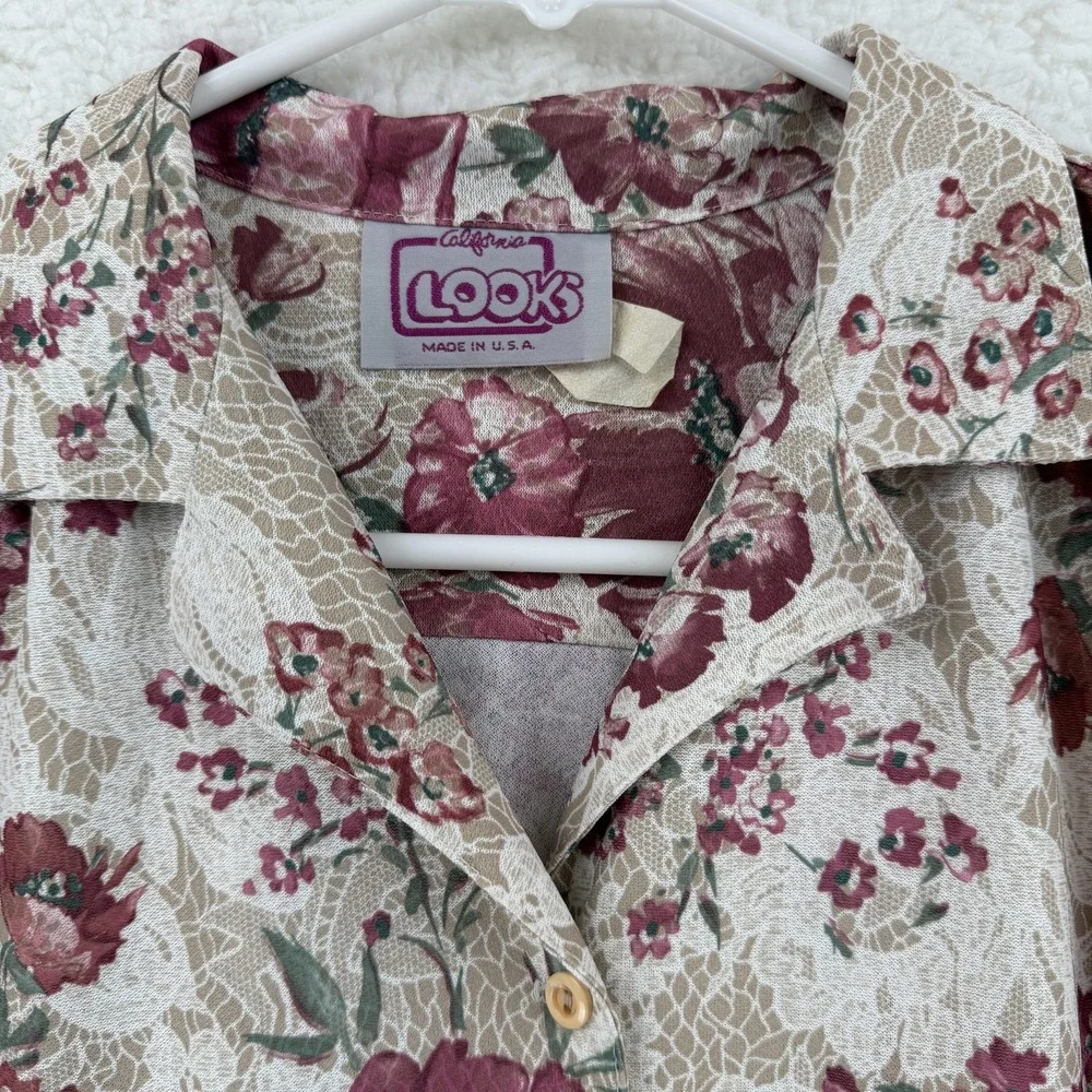 Vintage California Looks Dress Womens 6P Floral Midi Shirtwaist‎ Made USA 80s